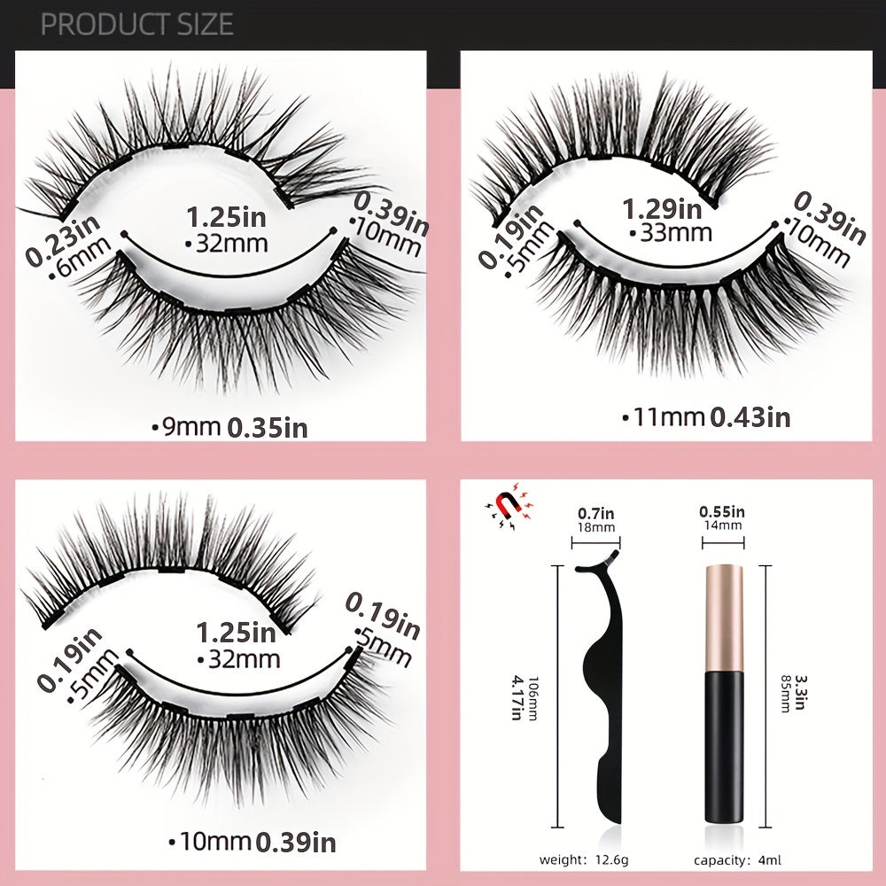 Magnetic Eyeliner And Lashes Kit 3 Pairs Natural Look False Eyelashes Set