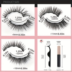 Magnetic Eyeliner And Lashes Kit 3 Pairs Natural Look False Eyelashes Set