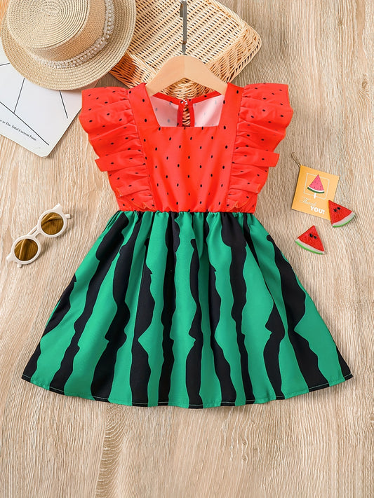 Toddler Girls Watermelon Graphic Princess Dress for Party