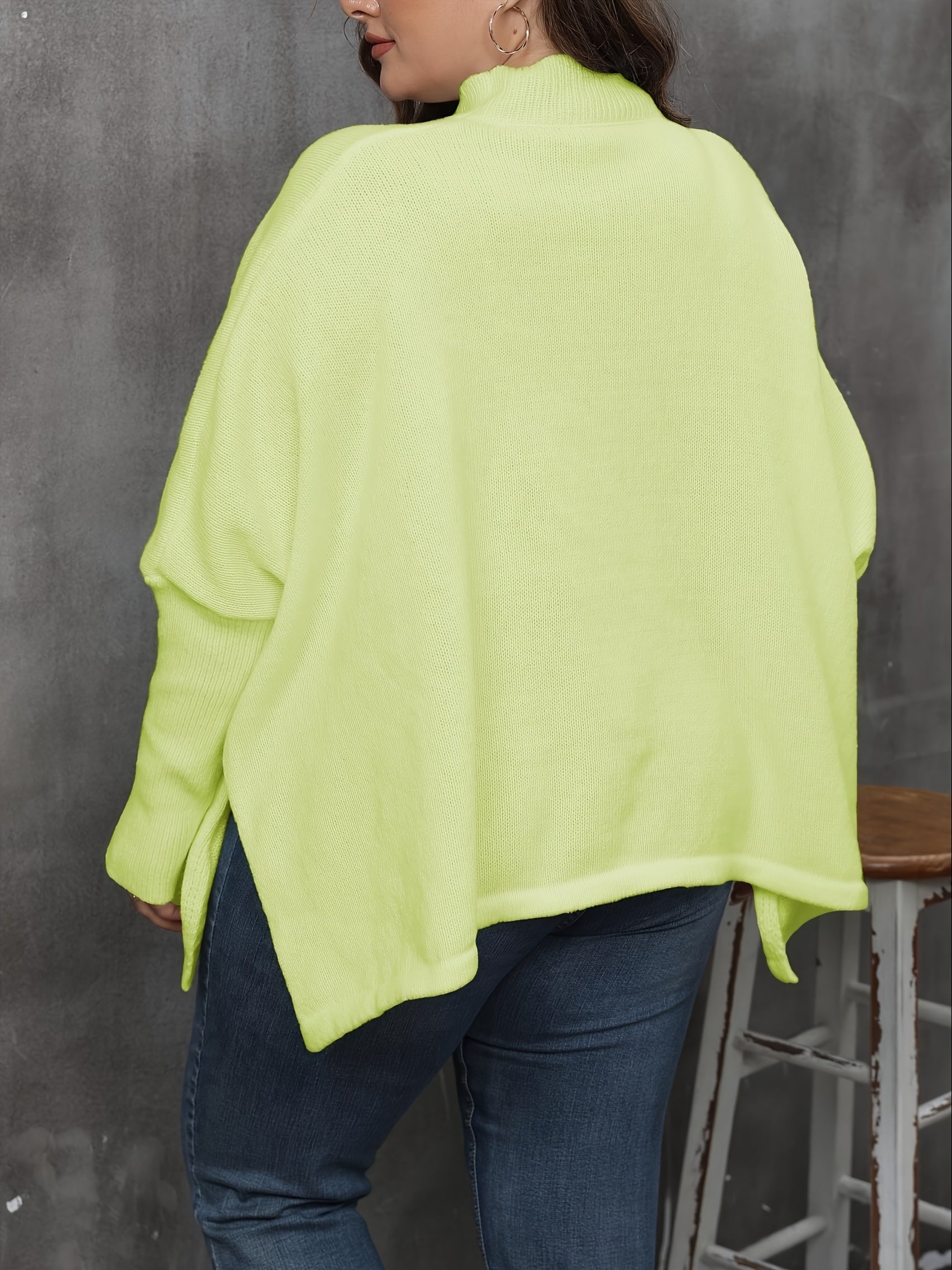  Casual Solid Bat Sleeve Round Neck Sweater