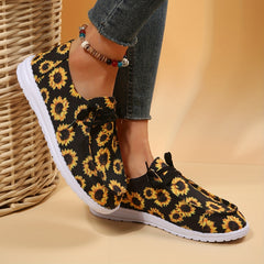 Women's Sunflower Print Canvas Slip-On Loafers Shoes