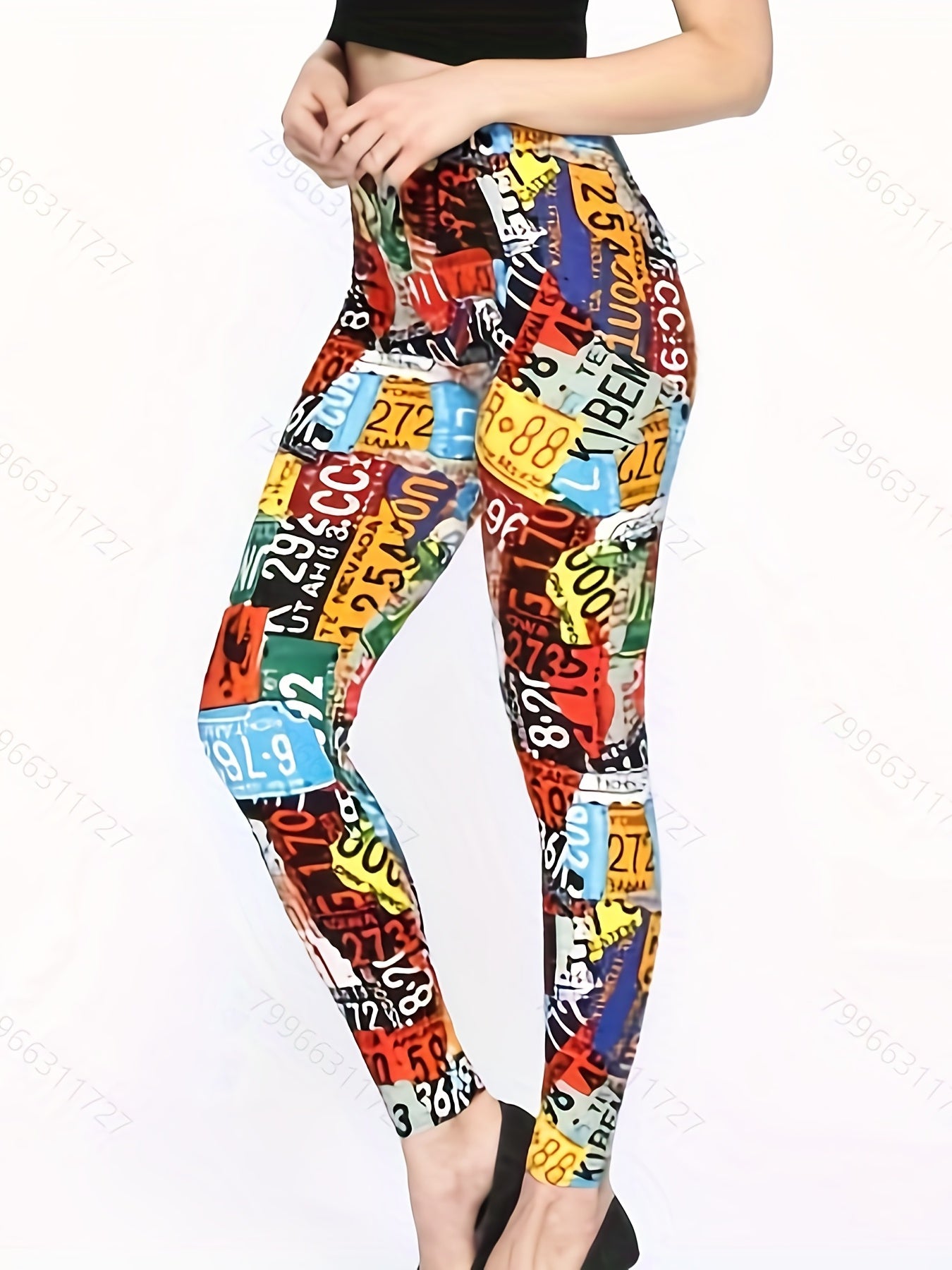 Patchwork Print Leggings Women's Casual Leggings