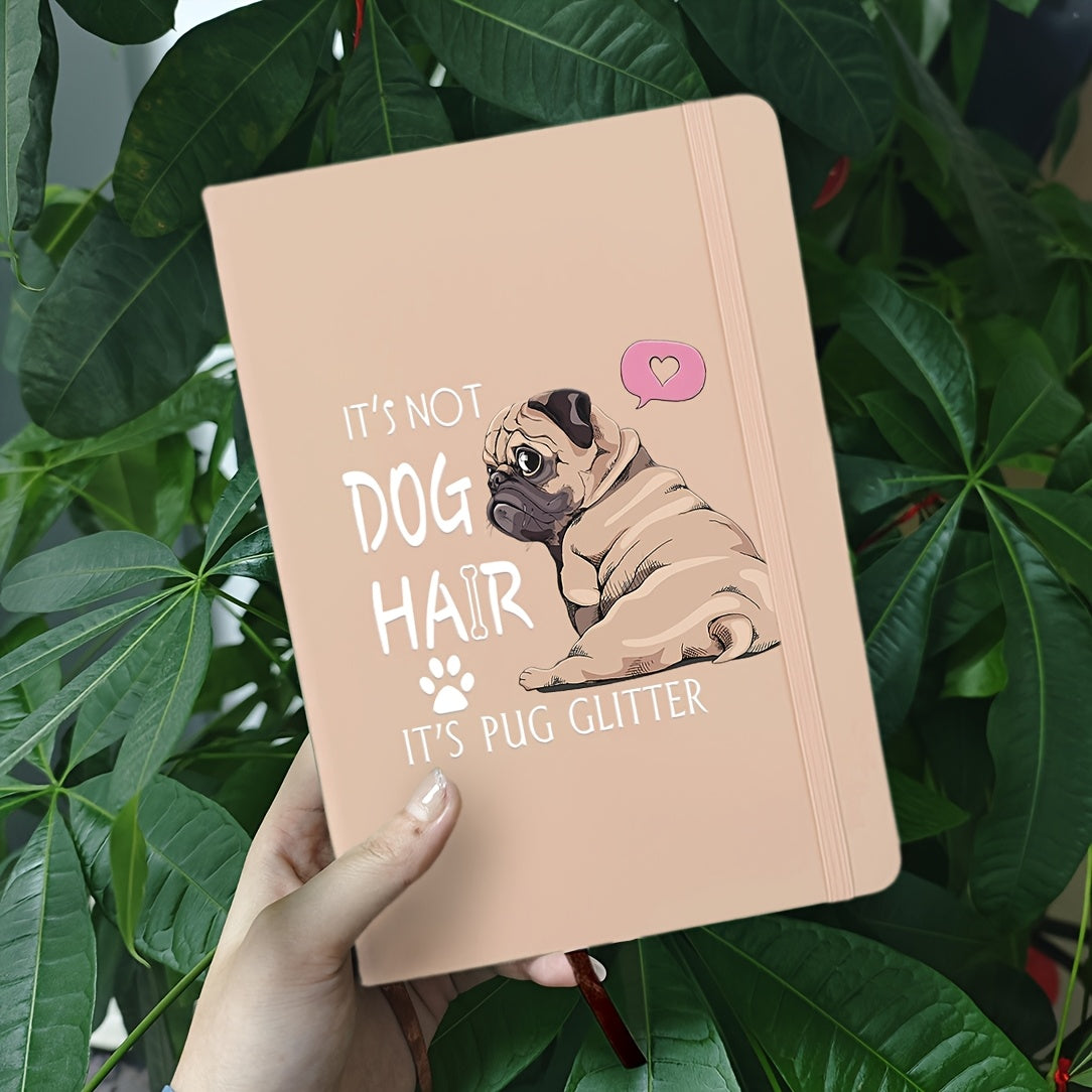 Pug Glitter A5 Hardcover Notebook Band Pen Loop Dog Cover Notes Sketches Journal
