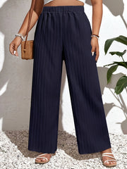 Plus Size Solid Ribbed Wide Leg Trousers