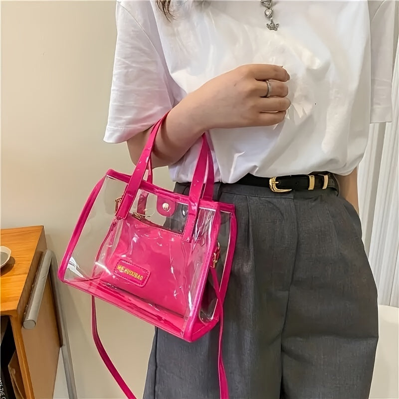 2Pcs Transparent Tote Bag Set Waterproof PVC Jelly Bag