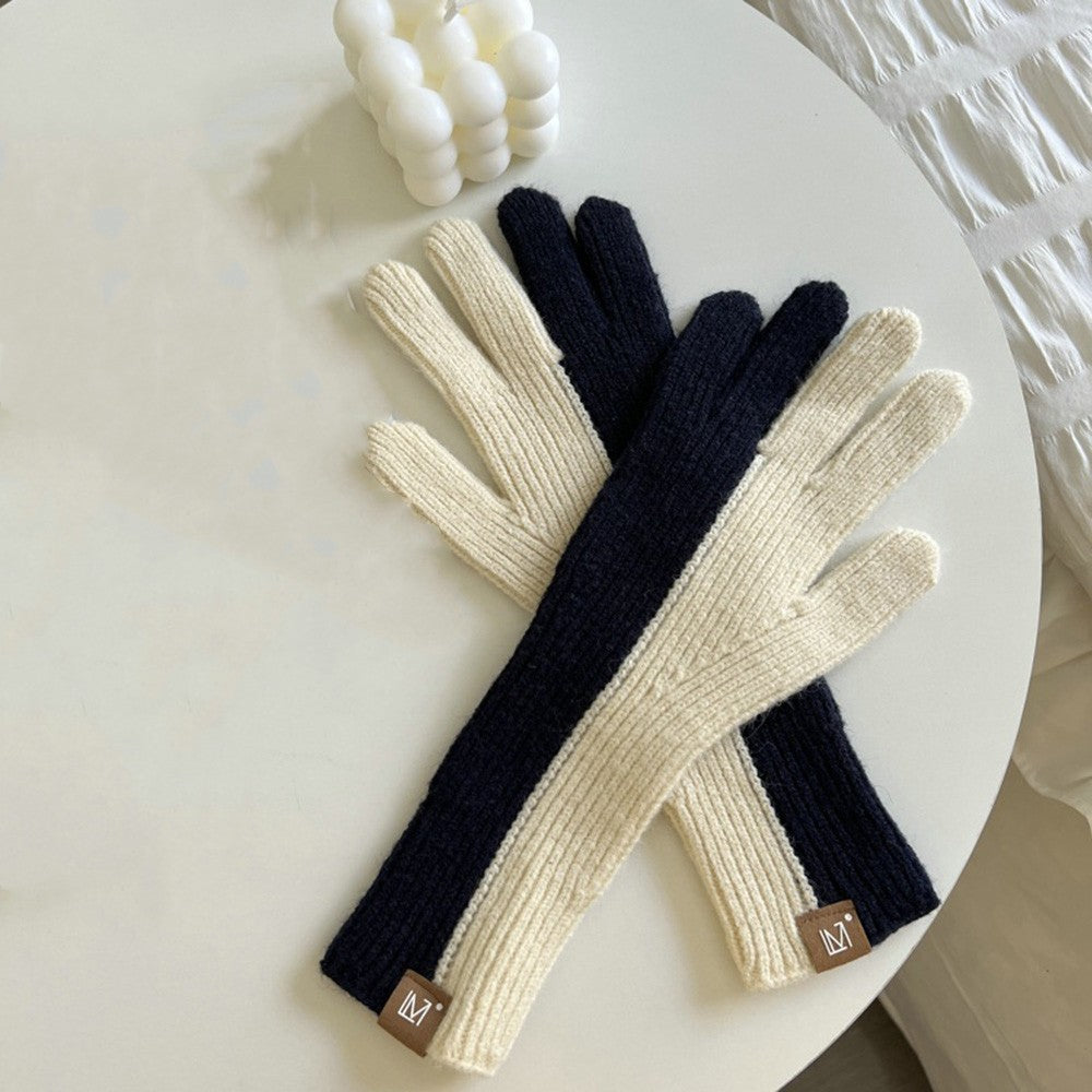 Two Tone Knitted Woolen Gloves Winter Touch Screen Gloves Warm Couple Gloves