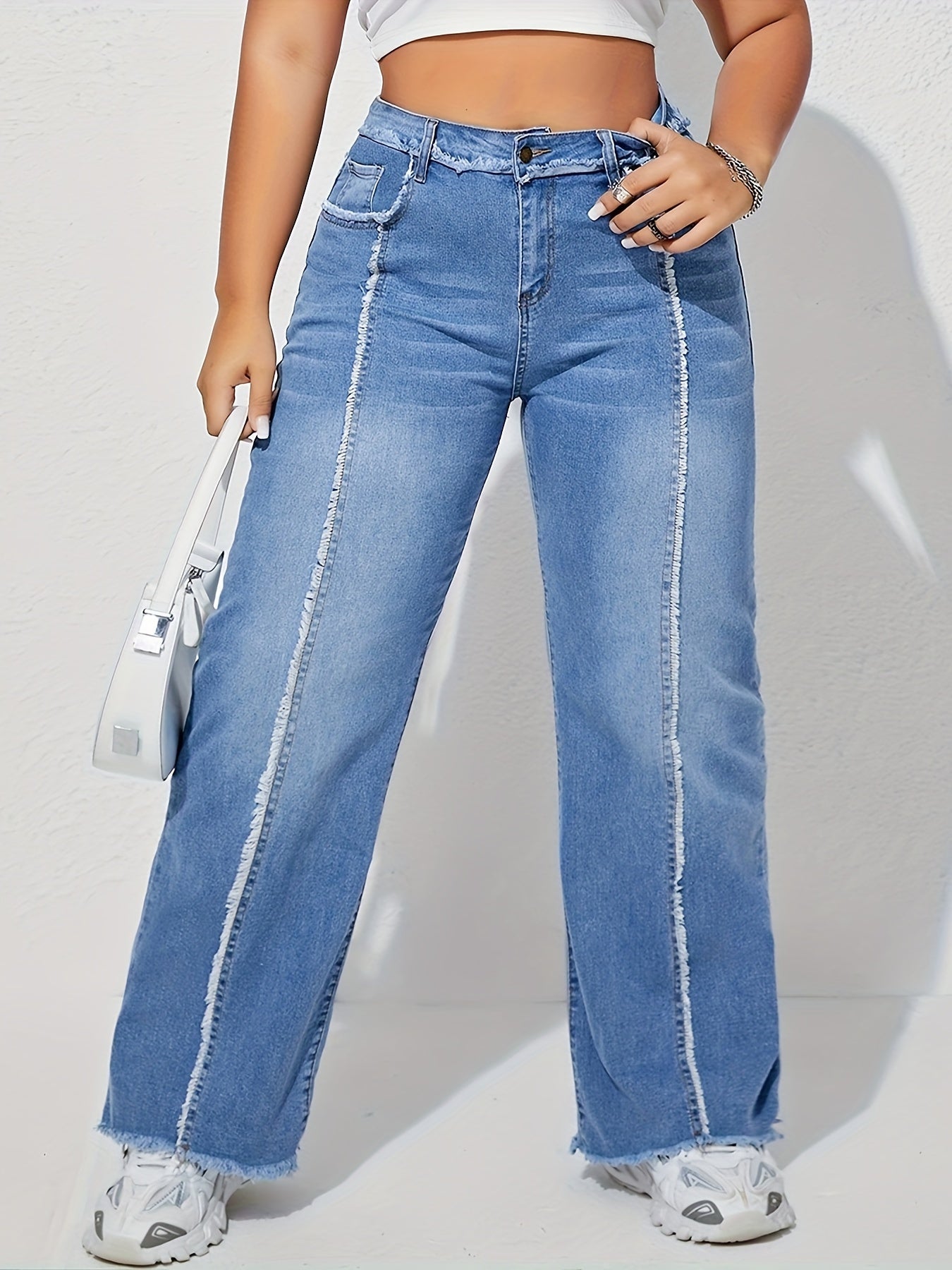  Raw Trim High Rise Wide Leg Jeans