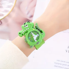 Green Crocodile Quartz Watch With Silicone Strap For Girls