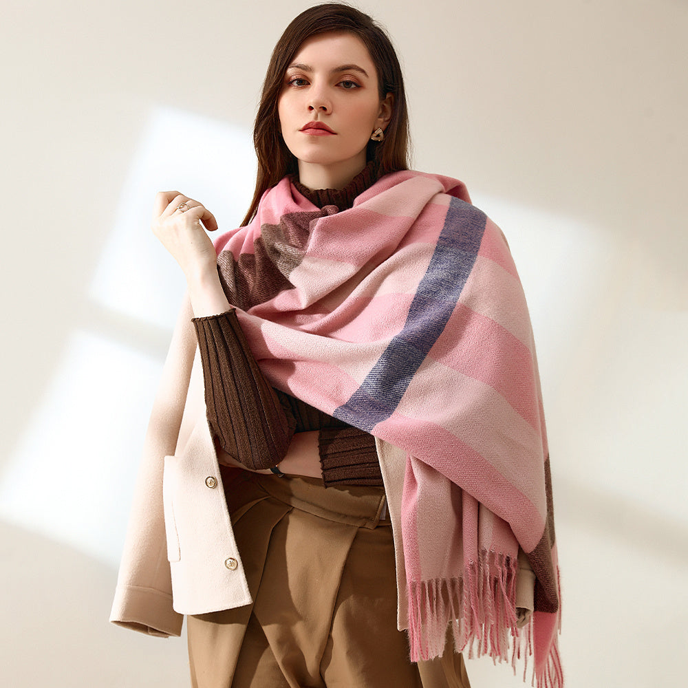 Cashmere Plaid Scarf Women's Plaid Long Scarf Winter Warm Lattice Large Scarf