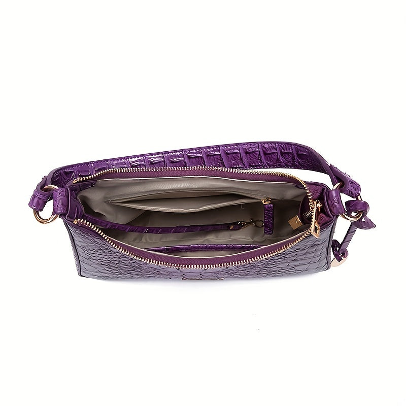 Crocodile Pattern Underarm Bag Leather Textured Handbag Purse
