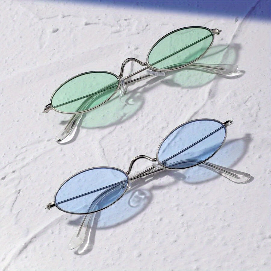Oval Metal Frame Sunglasses For Women Men Tinted Lens Glasses UV400