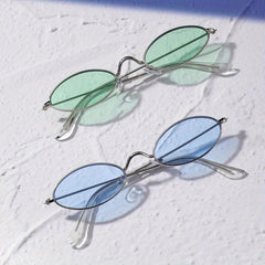 Oval Metal Frame Sunglasses For Women Men Tinted Lens Glasses UV400