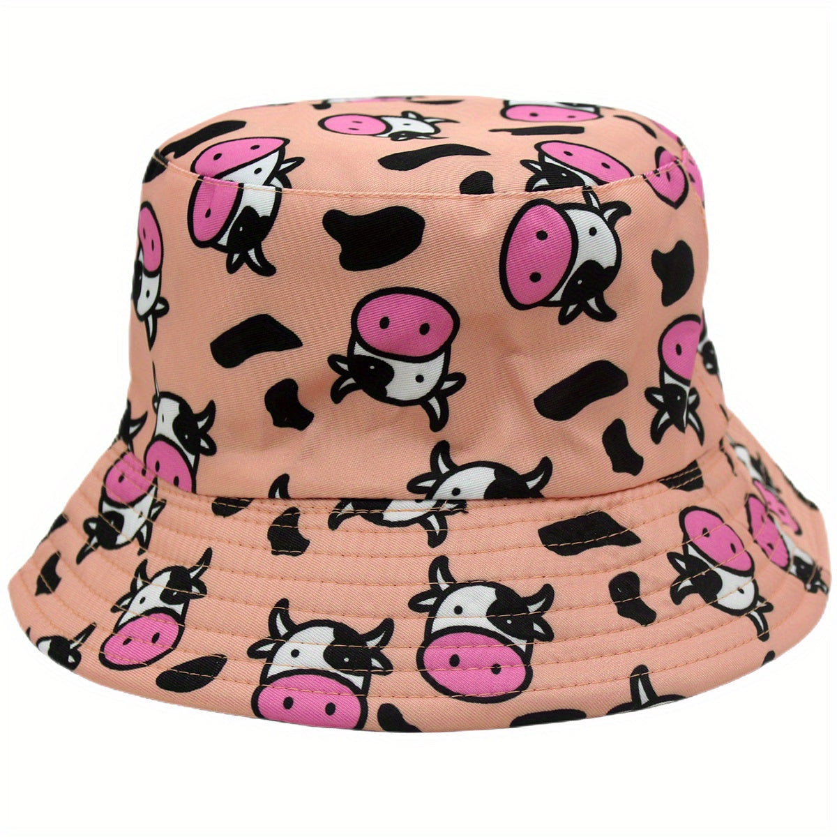 Versatile Sunshade Bucket Hat Cow Cartoon Print Unisex Daily Shopping