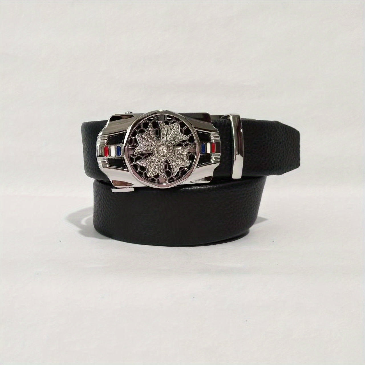 Men's Rhinestone Leather Belt with Automatic Buckle