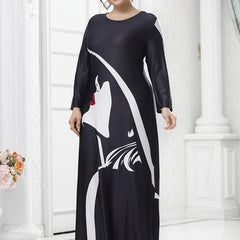Women's Plus Colorblock Figure Print Long Sleeve Maxi Dress
