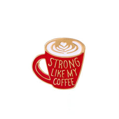 Cartoon Coffee Charm Brooch Vintage Printed Clothes Accessory Pin