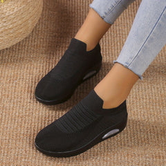 Women's Colorblock Flying Woven Slip-On Sneakers with Thick Bottom