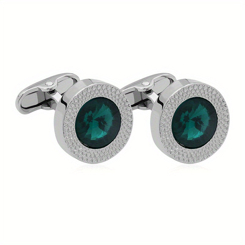 Men's Zircon Cufflinks Metal Round Cufflinks