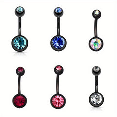 14GA Titanium Steel Double CZ Barbell Belly Button Ring