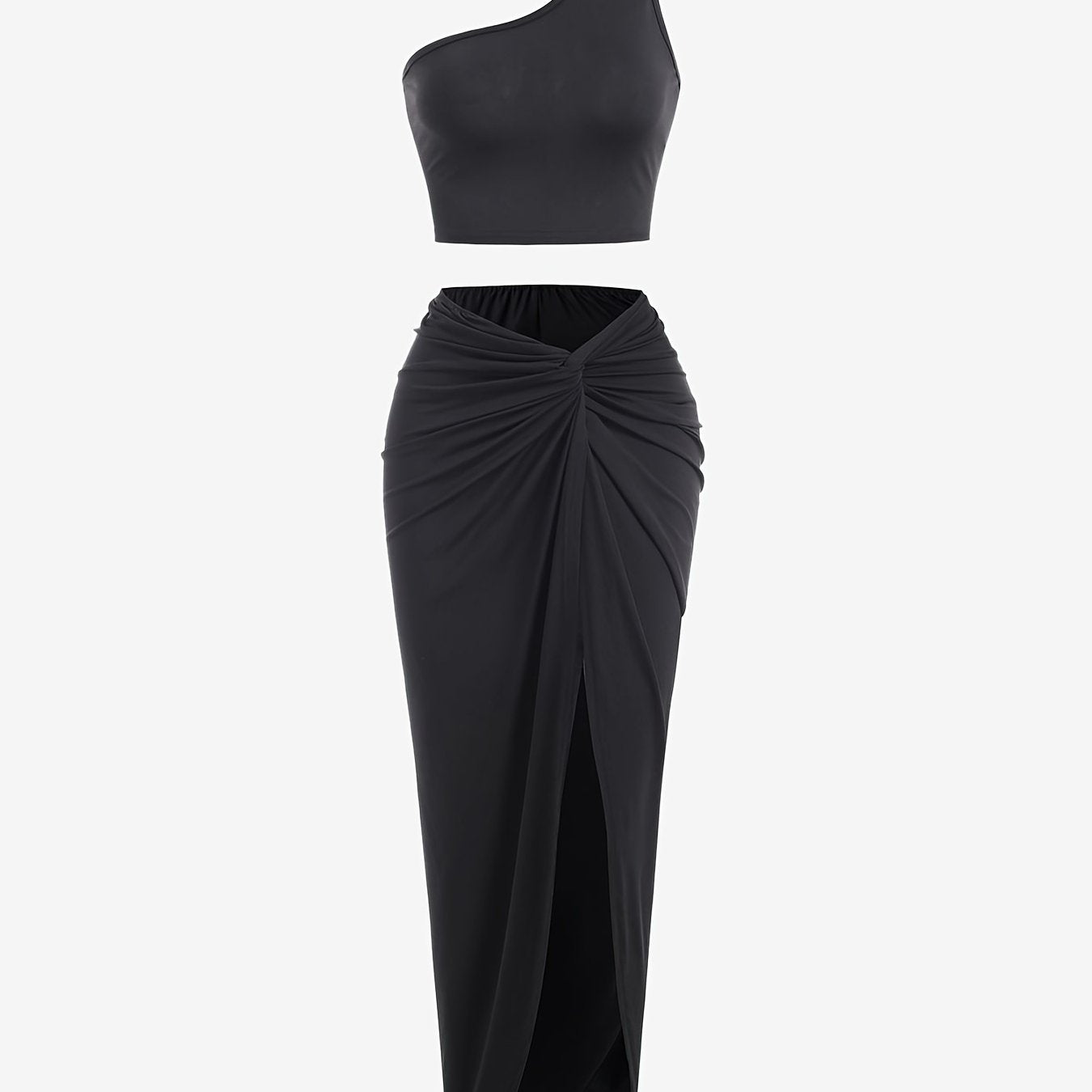 Sexy One Shoulder Crop Top & Front Skirt Set Women's Clothing