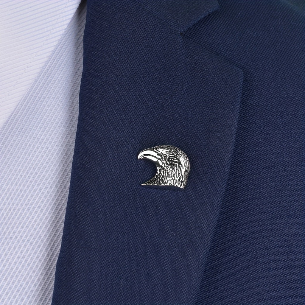 Silver Retro Eagle Head Brooch Men Jewelry Gift Pin Suit Collar Pin Metal Corsag
