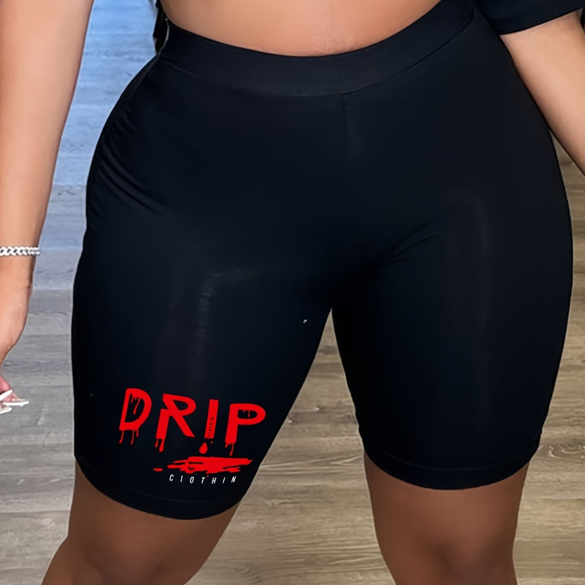 Letter Print Biker Shorts High Waist Casual Spring & Summer