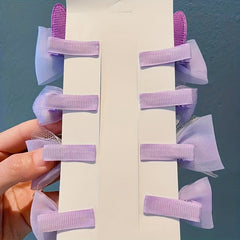8pcs Purple Mesh Bow Hair Clip with Faux Pearl for Baby Girls