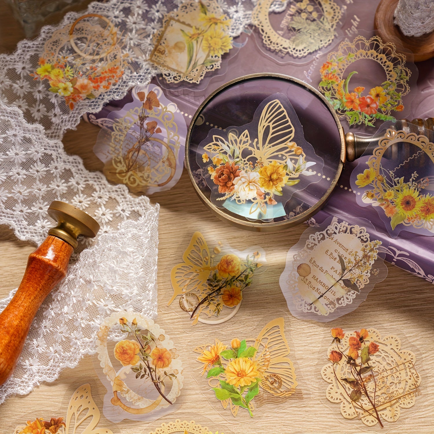 30pcs Ink Sticker Pack Retro Lace Flower Journal Decoration Material