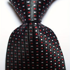 Men's Plaid Dot Jacquard Woven Tie And Rose Red Jacquard Woven Men's Tie Necktie
