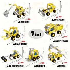 180pcs Metal Steam Kit 7 in 1 Engineering Vehicle Model Yellow