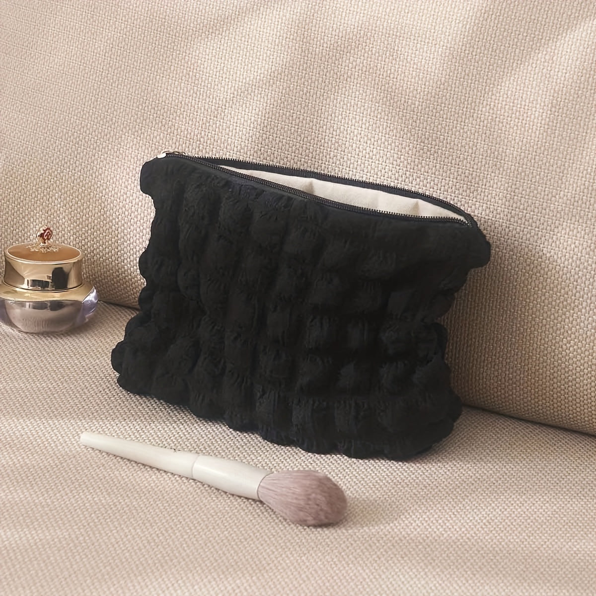 Minimalist Ruched Cosmetic Pouch Solid Carry On Bag
