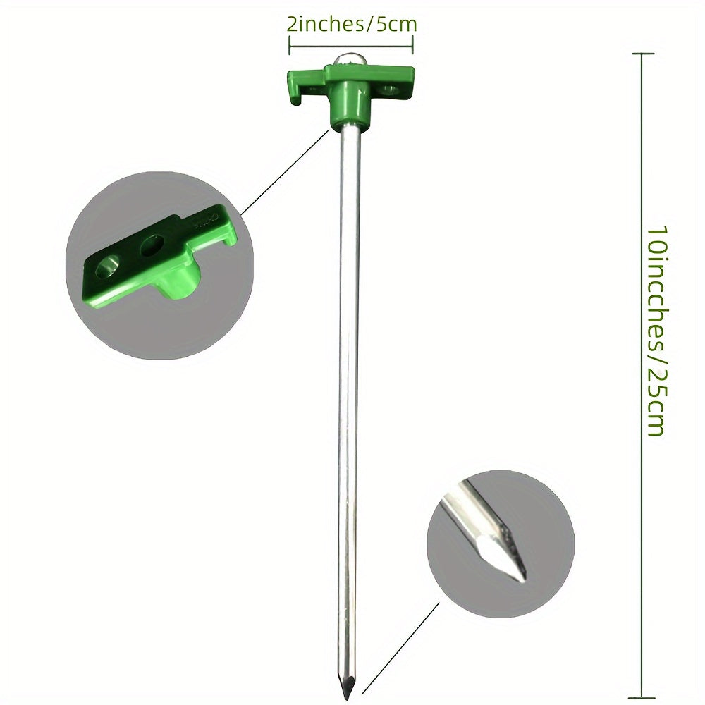 10pcs Stainless Steel Tent Ground Nails with Ropes & Stopper