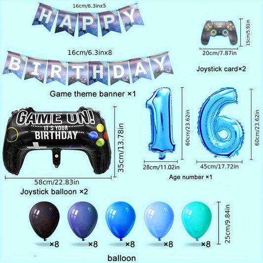 Video Game Party Birthday Decoration Set with Happy Birthday Banner