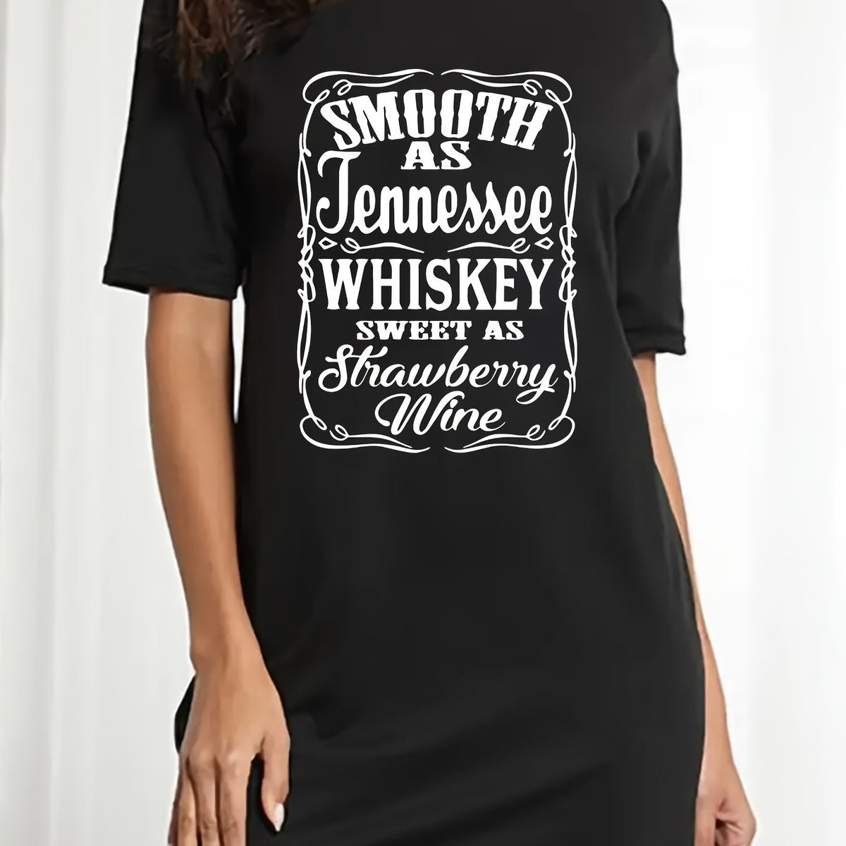 Casual Dress Women's Plus Slogan Print Tee Dress