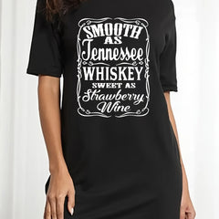  Casual Dress Women's Plus Slogan Print Tee Dress