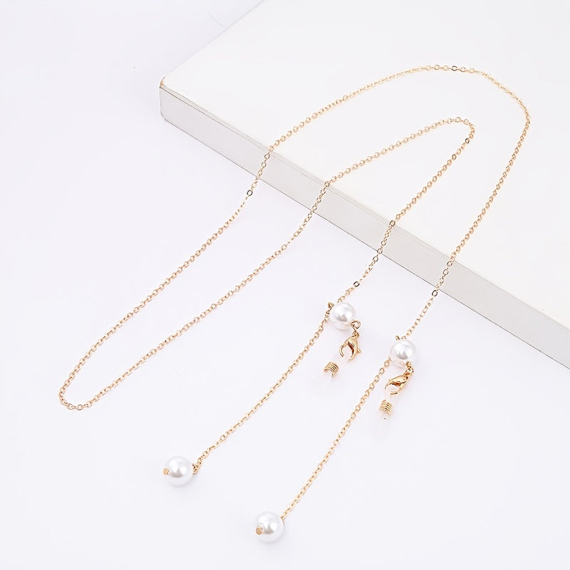 Metal & Faux Pearl Pendant Glasses Chain Sunglasses Holder