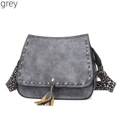Leopard Strap Crossbody Bag Tassel Shoulder Bag Goth Studded Decor Purses