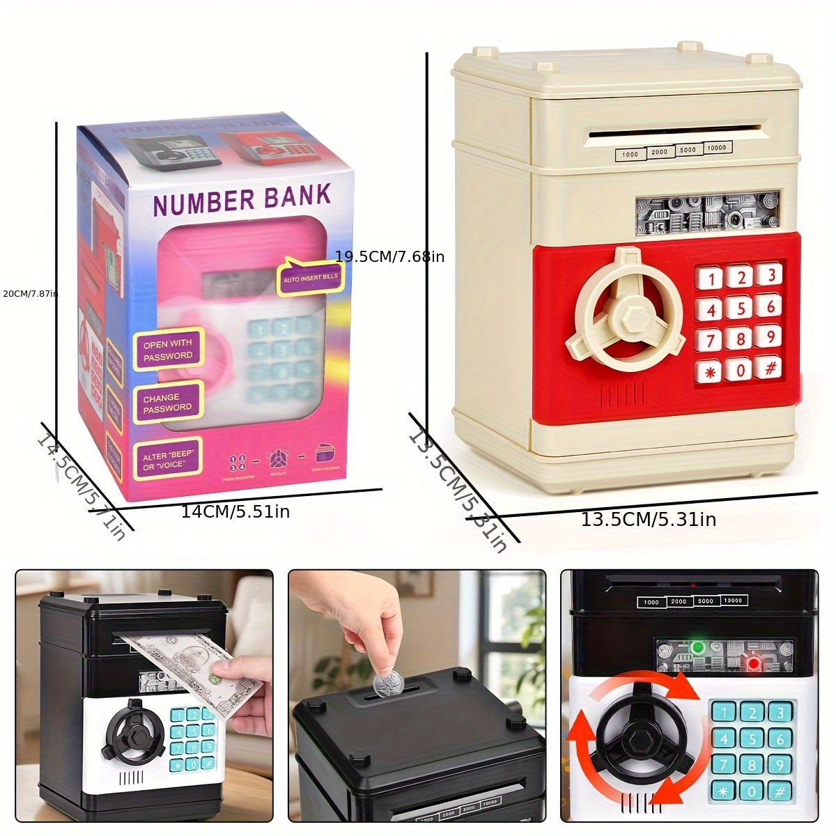 Kids ATM Money Box Interactive Safe with Coin & Bill Slot