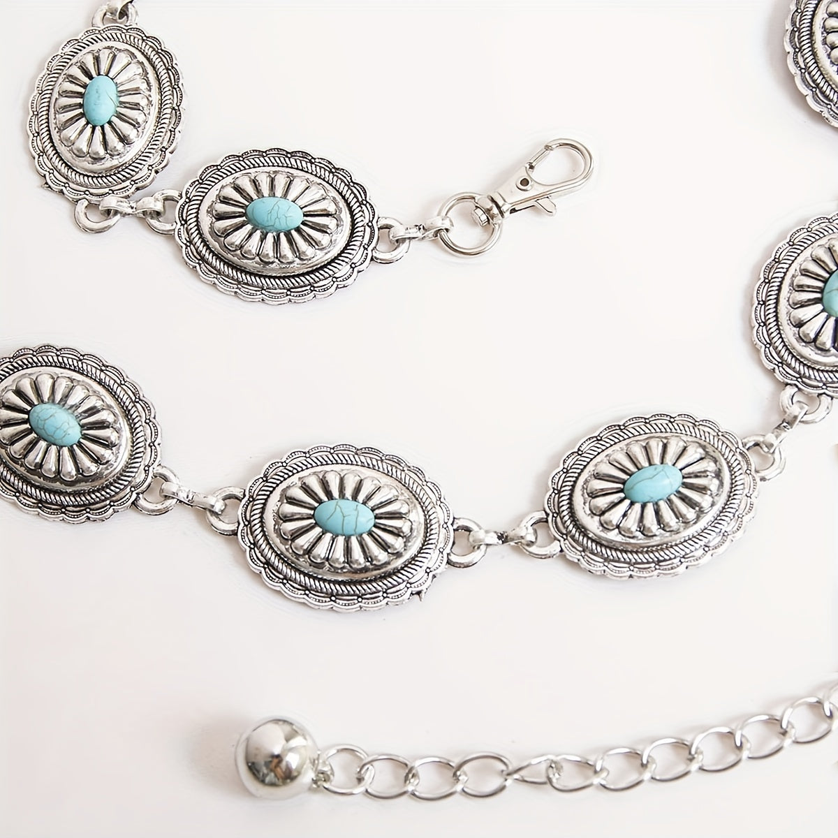 Turquoise Geometric Oval Tassel Chain Belly Chain Belt Dress Accessories