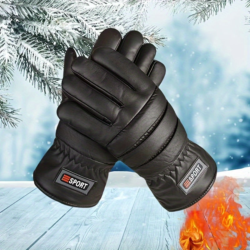 Winter Velvet Thermal Gloves PU Waterproof Warm Anti Slip Gloves