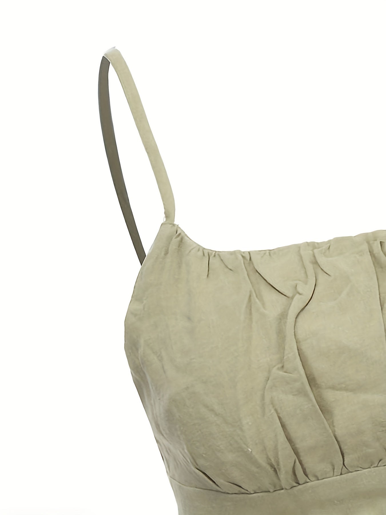 Solid Pleated Crop Cami Top Shirred Back