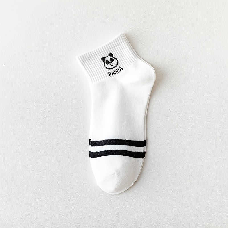 5 Pairs Women's Panda Print Cotton Ankle Socks