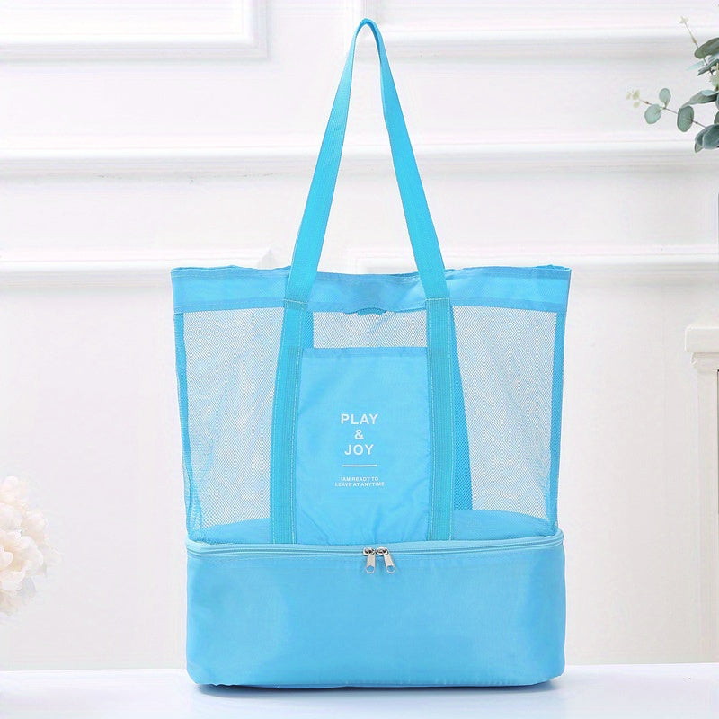 Large Capacity Zipper Shoulder Bag Transparent Top Handle Mesh Handbag
