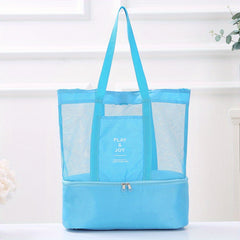 Large Capacity Zipper Shoulder Bag Transparent Top Handle Mesh Handbag