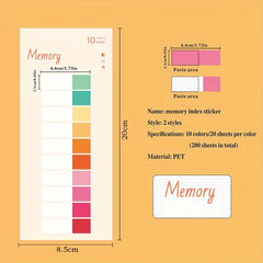 400pcs Romantic Index Stickers 20 Sheets Per Set 20 Colors PET Material