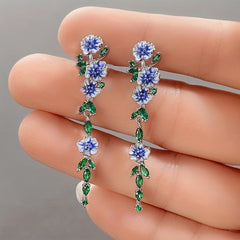 Emerald Synthetic Gem Flower Chain Dangle Earrings