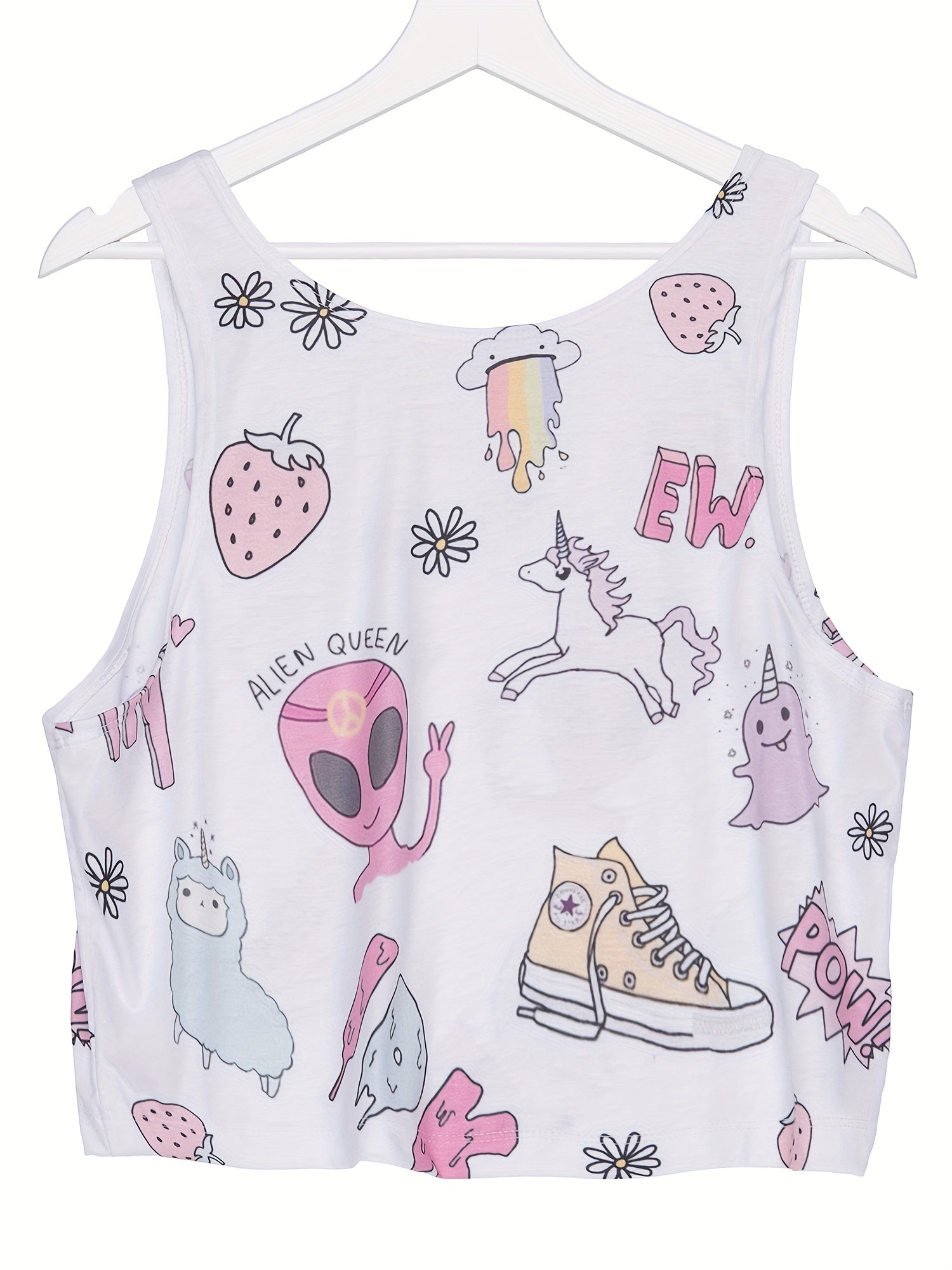 Cartoon Print Tank Top Crew Neck Sleeveless Top Women's Clothing