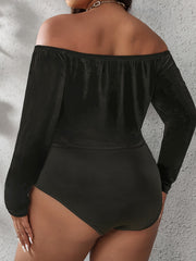  Off Shoulder Velvet Bodysuit Long Sleeve