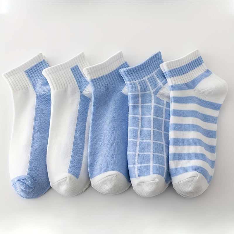 5 Pairs Striped & Plaid Socks & Lightweight Short Socks Women's Stockings