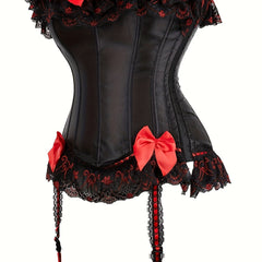 Lace Trim Strapless Corset Bustier Tummy Control Lace Up Slimmer Bow Body Shaper